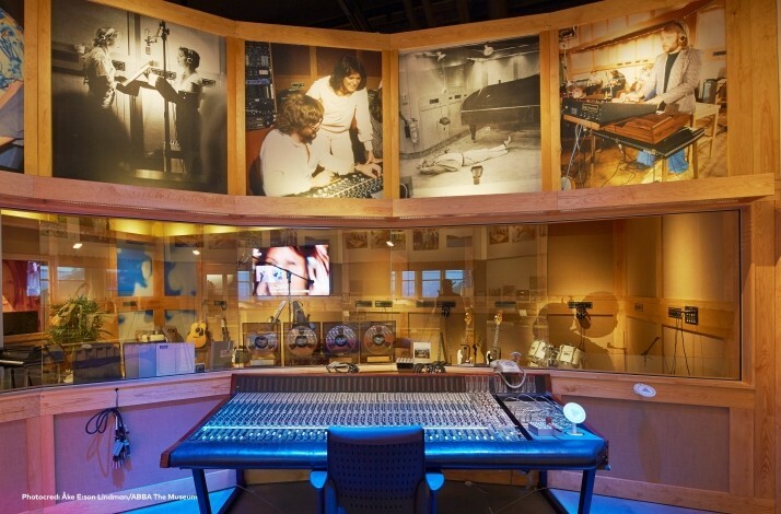 Recording studio with pictures of ABBA and their albums. © Ake E:son Lindman / Abba The Museum